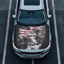 American Flag Wolf Car Hood Cover Stretch Protector