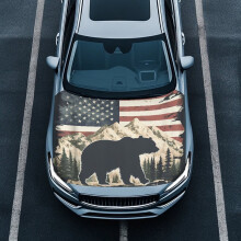 American Flag Mountain Bear Car Hood Cover 1pc