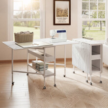 Levede Sewing Table Foldable Craft With Grid Adjustable Height Storage Black