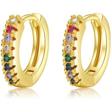 Gold Huggie Earrings for Women Rainbow Hoop Gold-Plated
