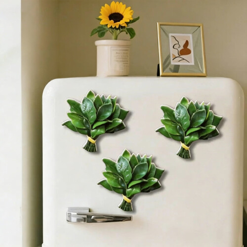 Karymi Green PVC Grapefruit Leaf Fridge Magnet 1.9x1.9 inch