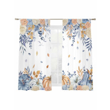 Orange Blue Fall Sheer Curtains 52x72 Rod Pocket 2 Panels