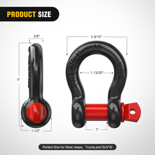 D-Ring Shackles 5/8 inch 3.25-Ton Capacity 2-Pack 2