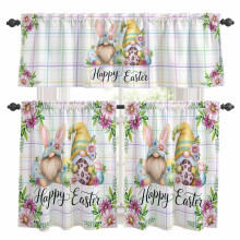 Easter Kitchen Curtains and Valances Set with Gnome Rabbit