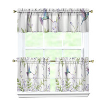 Purple Flower Bird Kitchen Curtains Set 3-Piece