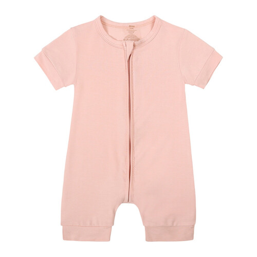Baby Rompers Solid Color Front Zipper Short Sleeve Jumpsuit