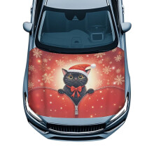 Black Cat Car Hood Cover Polyester Stretchable