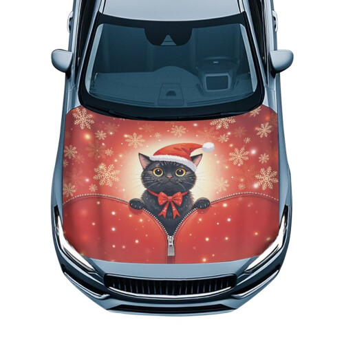 Black Cat Car Hood Cover Polyester Stretchable