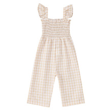 Girls Wide Leg Overalls Ruffle Plaid Smocked Cami Jumpsuit