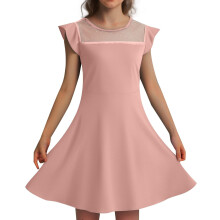 Girls Summer Ruffle Sleeve Mesh A-Line Dress with Pockets,