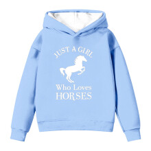 Girls Hoodie Horse Print Loose Fit Pullover Sweatshirt