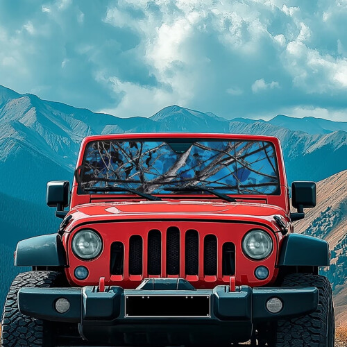 Blue Camo Windshield Sun Shade for Jeep Wrangler 2