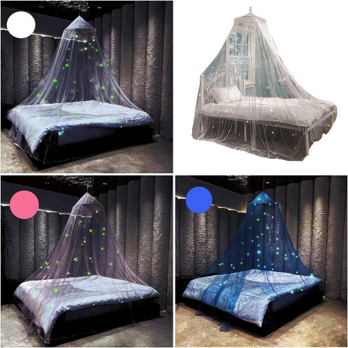 Princess Bed Canopy White Round Dome Net with Fluorescent 2