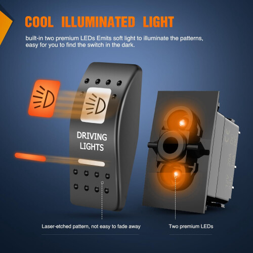 UTV Driving Lights Rocker Switch 5-Pin SPST 12V 24V Orange 2