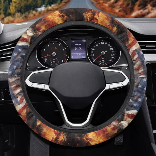 American Flag Fluffy Steering Wheel Cover 15 Inch 1