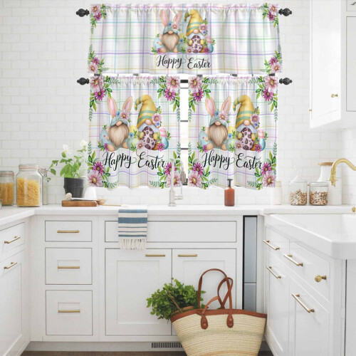 Easter Kitchen Curtains and Valances Set with Gnome Rabbit 2
