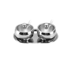 Ensemble de boîtes à épices en acier inoxydable avec plateau et cuillères (2 pots)