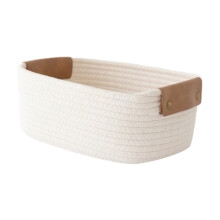 Panier de rangement de bureau blanc tressé, organisateur cubique en corde