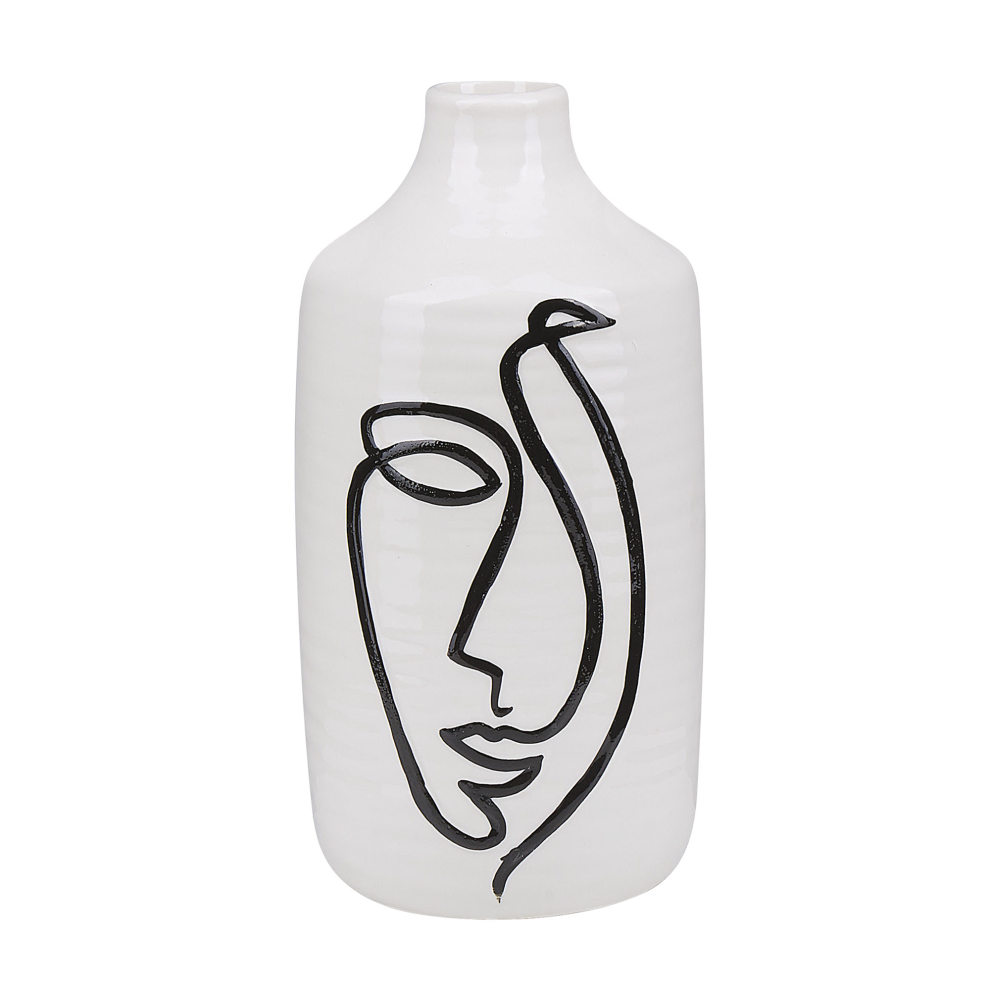 Beliani Flower Vase Aenus Stoneware 22 Cm White