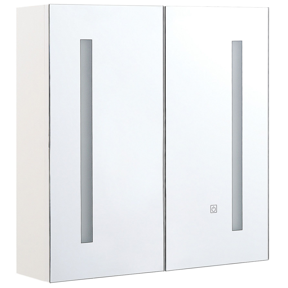 Beliani Bathroom Wall Mounted Mirror Cabinet Led Chabunco 60 Cm 60 Cm White