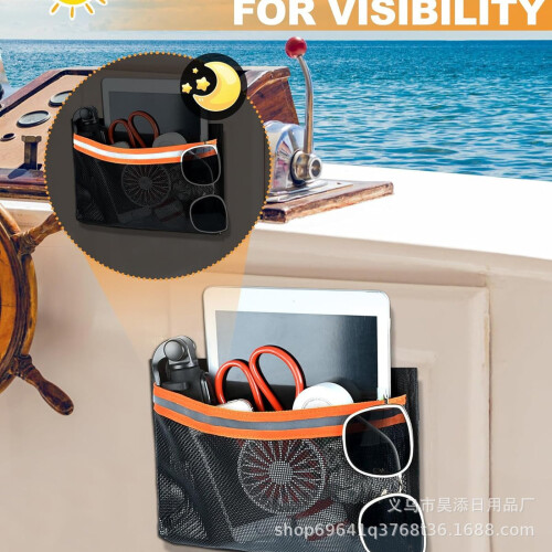 Portable Mesh Storage Bag with Reflective Strips for Boats 1