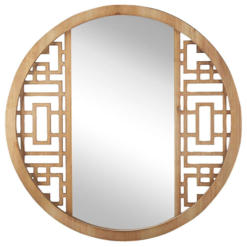 Beliani Wall Mirror Firminy 60 Cm 60 Cm Fir Wood Light Brown