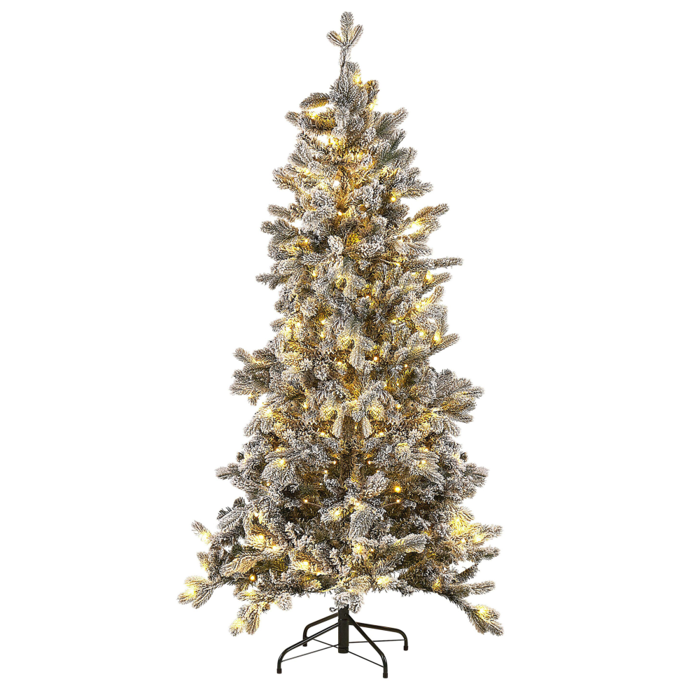 Beliani Artificial Snowy Christmas Tree Led Tatlow 180 Cm Green