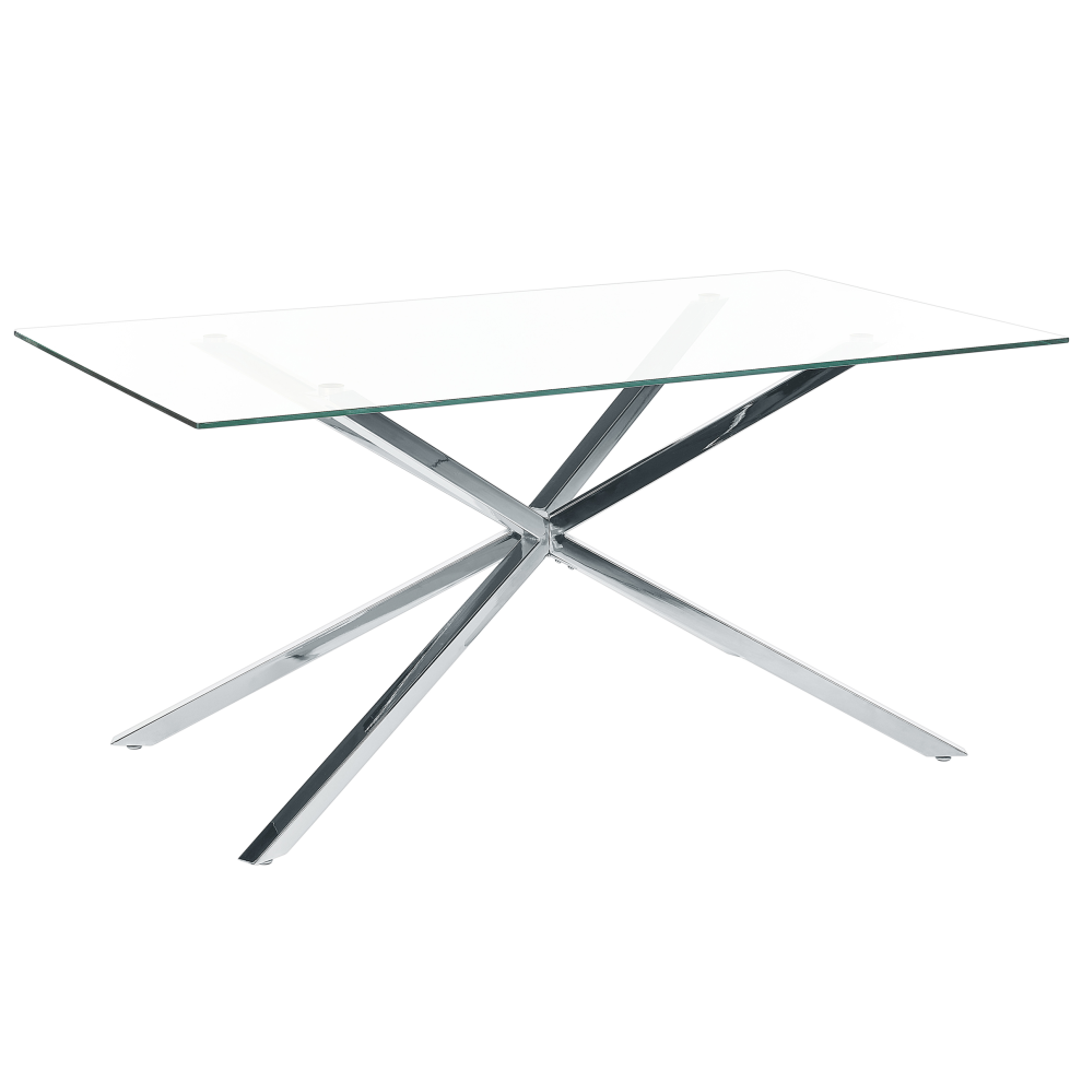 Beliani Dining Table Cora Silver 160 Cm 90 Cm Tempered Glass