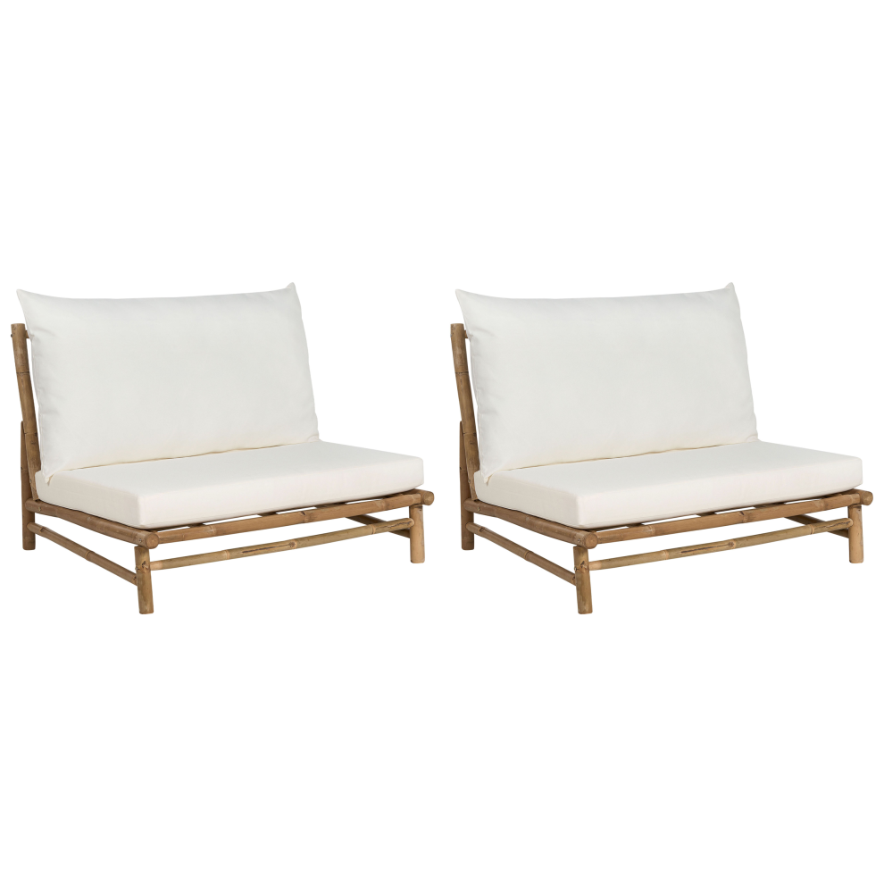 Beliani Set Of 2 Garden Chairs With Cushions Todi Bamboo Off-White