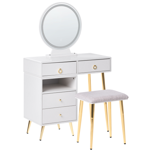Beliani Dressing Table with Mirror and Stool YVES LED White