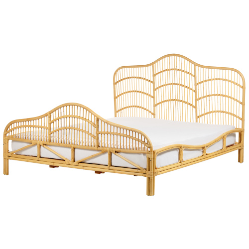 Beliani Bed Rattan DOMEYROT 180 x 200 cm (EU Super King) Light Brown