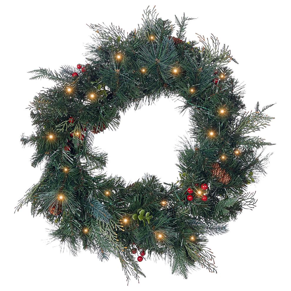 Beliani Christmas Wreath Led Elbrus Green 60 Cm