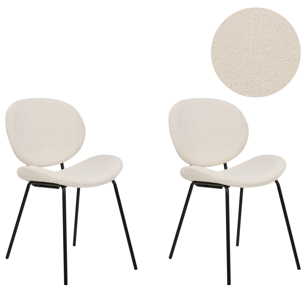 Beliani Set Of 2 Dining Chairs Luana Boucle White