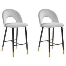 Set of 2 Bar Chairs FALTON Velvet Grey