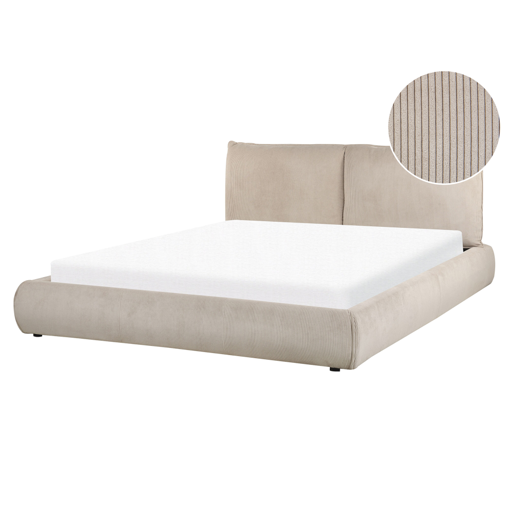 Beliani Waterbed Corduroy Vinay 160 X 200 Cm (Eu King Size) Taupe