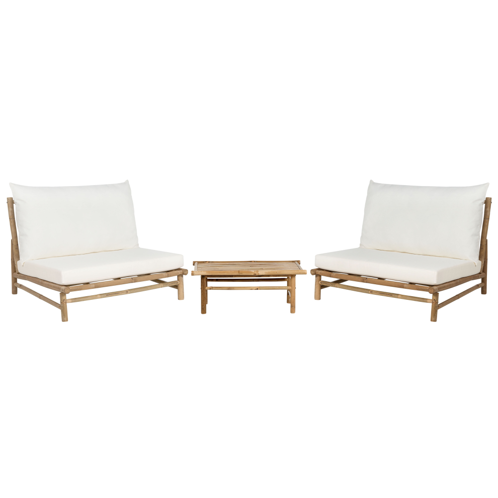 Beliani Garden Lounge Set With Table 2 Seater Todi Bamboo Off-White