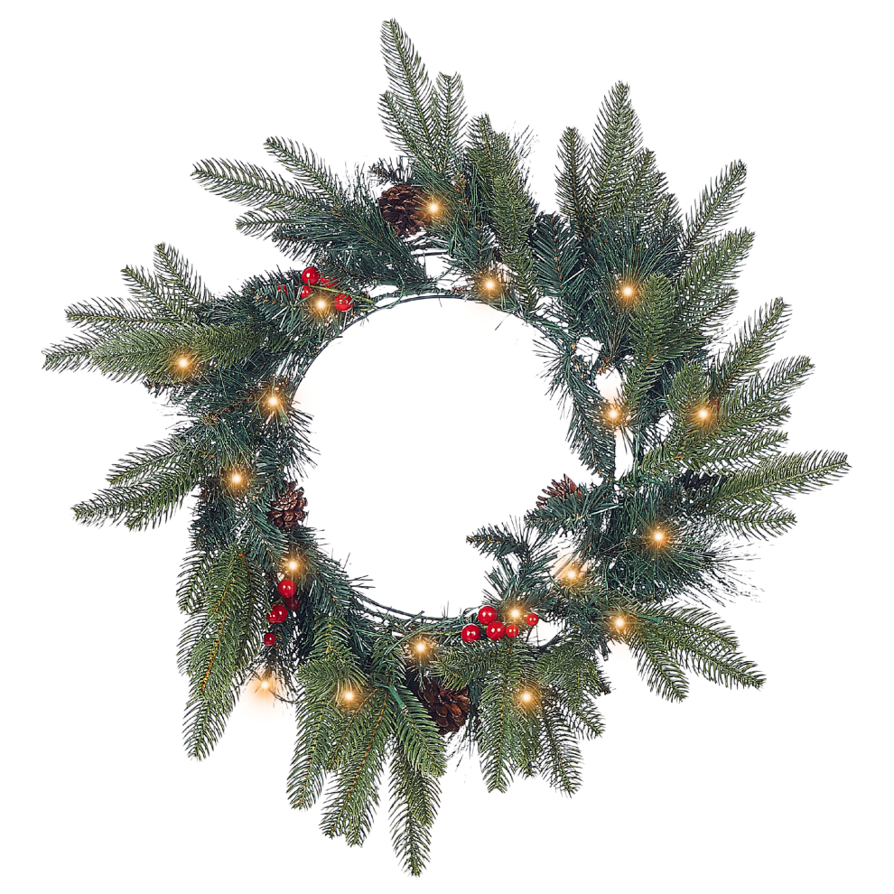Beliani Christmas Wreath Led Whitehorn Dark Green 50 Cm