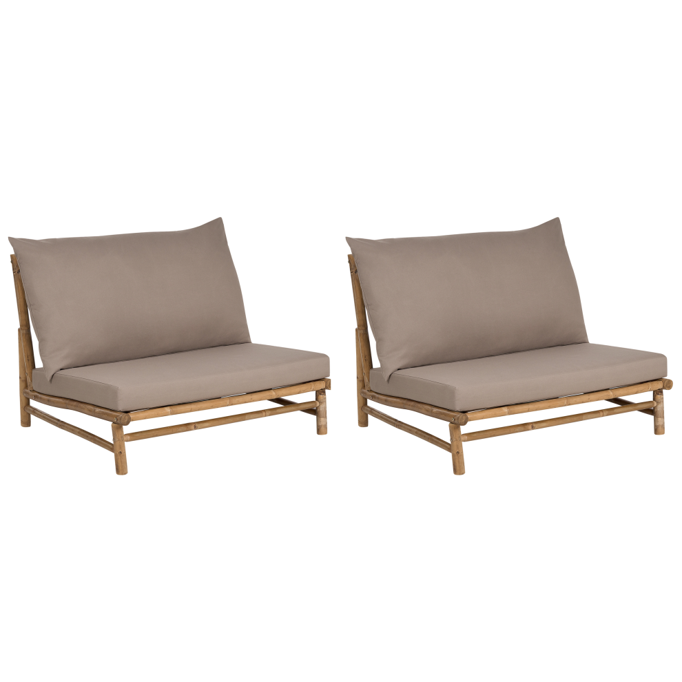 Beliani Set Of 2 Garden Chairs With Cushions Todi Bamboo Taupe