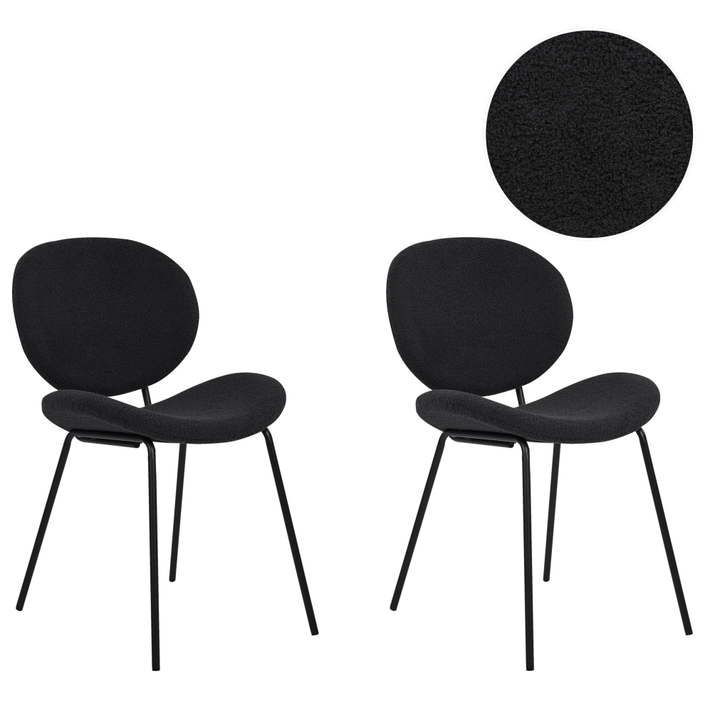 Beliani Set Of 2 Dining Chairs Luana Boucle Black