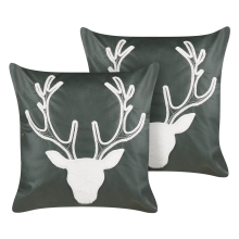 Set of 2 Decorative Cushions BICOCCA Velvet 45 x 45 cm Dark Green Christmas Motif
