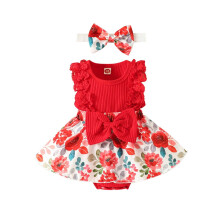 Baby Girls Sleeveless Bodysuit with Lace Trim and Headband,