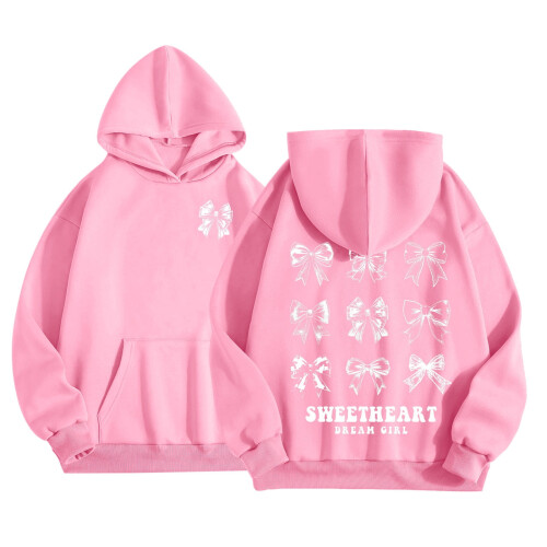 Girls' Hooded Sweatshirt Bow Print Long Sleeve Pullover