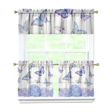 Kitchen Curtains Set with Valance Butterflies Purple