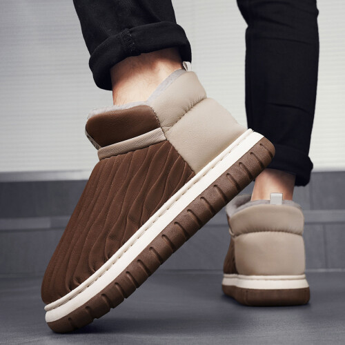 Men's Slippers Autumn Winter Brown Solid Color Thick Sole 45