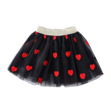 Girls Dancing Skirt with Embroidered Heart Mesh Tutu Black