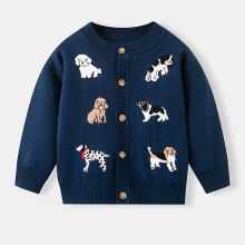 Girls' Dark Blue Cardigan with Dog Print 5 Years