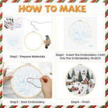 Christmas Embroidery Kit,for Adults & Beginners - Gnomes & CrossStitch Patterns, Cotton, Threads, Needles(4 Pcs)