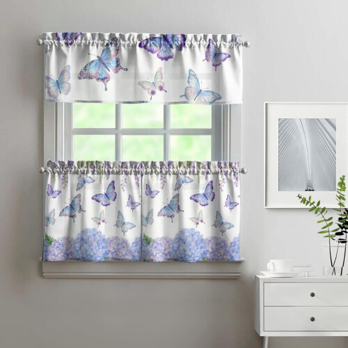 Kitchen Curtains Set with Valance Butterflies Purple 1
