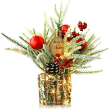 Mini Árbol de Navidad Artificial LED Decoración Navideña de Mesa 35 cm Verde — adorno escritorio navidad