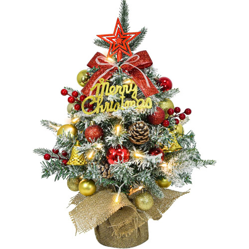 Mini Artificial Christmas Tree LED Snowy Red Christmas Decoration 45cm — mini artificial tree, red tree 45cm
